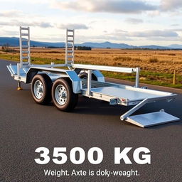 A realistic depiction of a three-axle trailer designed specifically for cars, with a weight capacity of only 3500 kg