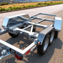 A highly detailed rendering of a three-axle trailer designed specifically for cars with a weight capacity of 3500 kg, featuring an integrated chassis