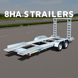 A detailed illustration of a trailer designed for cars, featuring three axles and measuring 9 meters in length