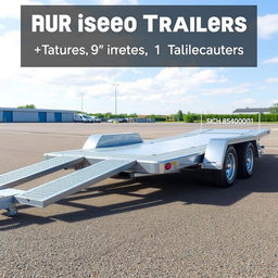 A detailed illustration of a trailer designed for cars, featuring three axles and measuring 9 meters in length