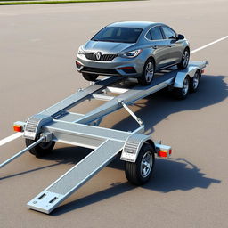 A detailed illustration of a three-axle trailer for cars, measuring 9 meters in length