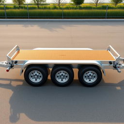 A highly detailed illustration of a three-axle trailer for cars, measuring 9 meters long, resembling a specific reference image but tailored to include this length