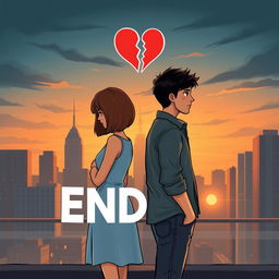 A dramatic and emotional news headline illustration featuring two people standing apart with sad expressions, symbolizing the end of their relationship