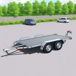 An illustration of a three-axle car trailer, inspired by the style of the provided reference image 2, but specifically designed with three axles and six wheels