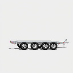 A detailed illustration of a three-axle car trailer designed with six wheels, measuring 195/55R10