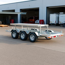 A realistic design concept of a three-axle car trailer measuring 9 meters in length, optimized for practical use