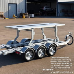 A realistic design concept of a three-axle car trailer measuring 9 meters in length, optimized for practical use