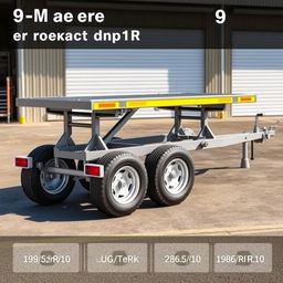 A realistic design concept of a three-axle car trailer measuring 9 meters in length, optimized for practical use