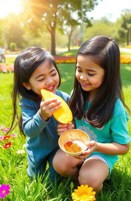 A tender moment between an elder sister and her younger brother on a sunny day