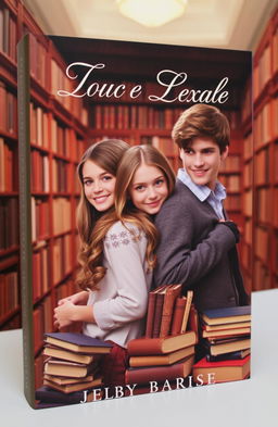 A book cover featuring a girl with brown hair leaning against a library shelf, surrounded by numerous books