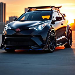 A striking Toyota C-HR featuring an impressive wide bodykit that enhances its sporty stance and aggressive appearance