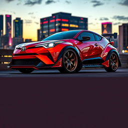 A 2024 Toyota C-HR featuring a dramatic wide body kit, emphasizing its sporty and modern design