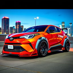 A 2024 Toyota C-HR featuring a dramatic wide body kit, emphasizing its sporty and modern design