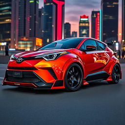 A 2024 Toyota C-HR featuring a dramatic wide body kit, emphasizing its sporty and modern design