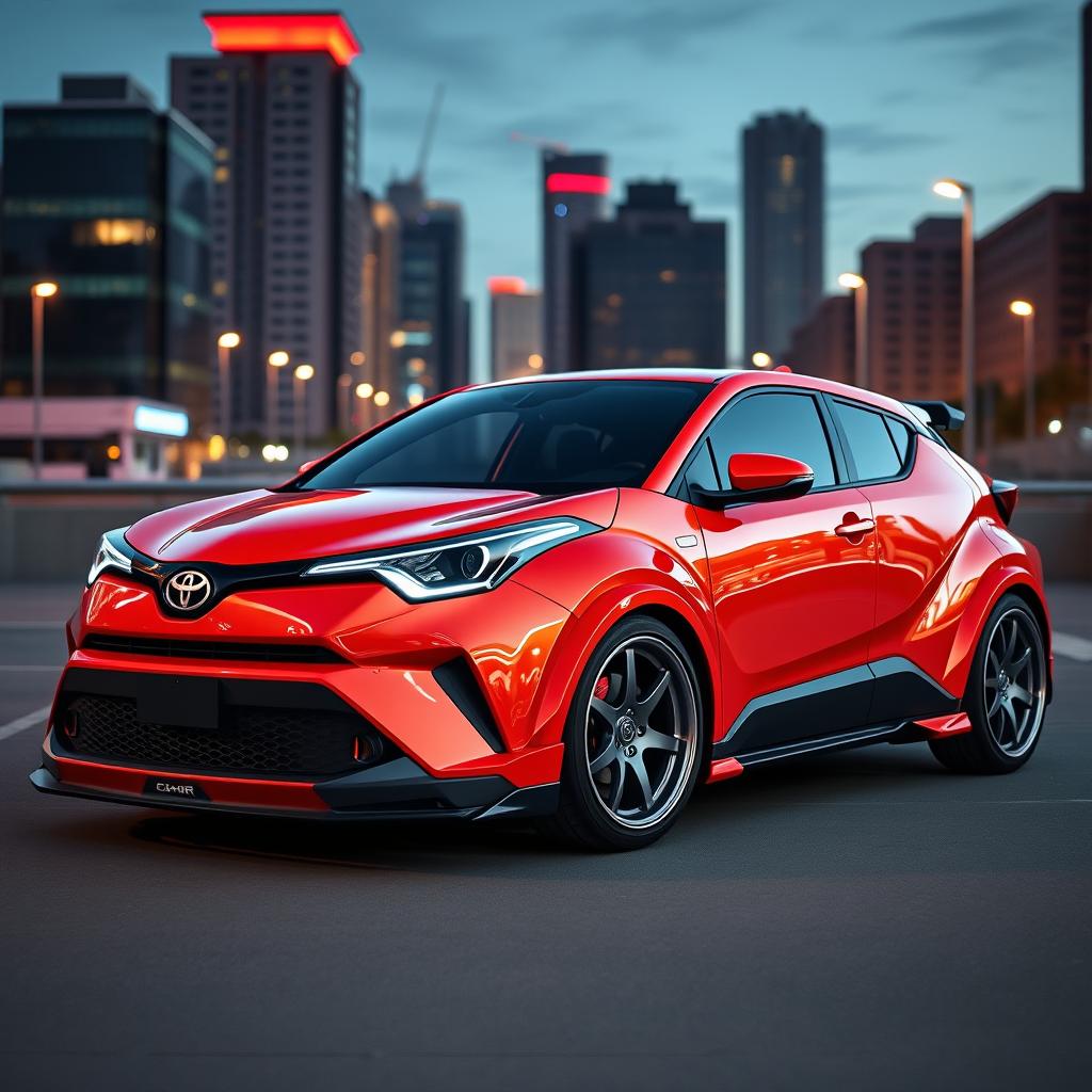 A 2024 Toyota C-HR featuring a dramatic wide body kit, emphasizing its sporty and modern design