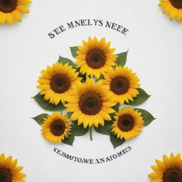 Medium-sized aesthetic sunflowers at the center on a white background, with the phrase 'Se mueren hasta las flores que me das' encircling the sunflowers.