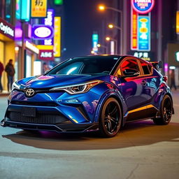 A new version of the 2024 Toyota C-HR featuring an impressive wide body kit in a stunning night blue color