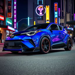 A new version of the 2024 Toyota C-HR featuring an impressive wide body kit in a stunning night blue color