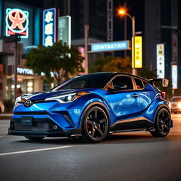 A new version of the 2024 Toyota C-HR featuring an impressive wide body kit in a stunning night blue color