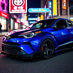 A new version of the 2024 Toyota C-HR featuring an impressive wide body kit in a stunning night blue color