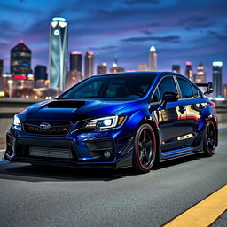 A modified Subaru Trezia showcasing a wide bodykit, painted in a striking dark blue color