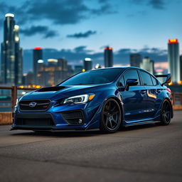 A modified Subaru Trezia showcasing a wide bodykit, painted in a striking dark blue color