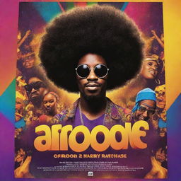 Create a vibrant, energetic poster showcasing the Afro Groove party scene, complete with a DJ, crowd, lightings and featuring the name 'AfroGroovd' prominently on a visually appealing layout.