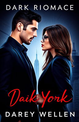 A dark romance ebook cover featuring a handsome, dark-haired mobster with piercing blue eyes and an athletic build, dressed in a sleek black suit