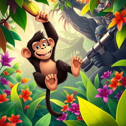 In a vibrant jungle, a brave and intelligent monkey named Francisco is depicted in a colorful and lively scene