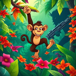 In a vibrant jungle, a brave and intelligent monkey named Francisco is depicted in a colorful and lively scene