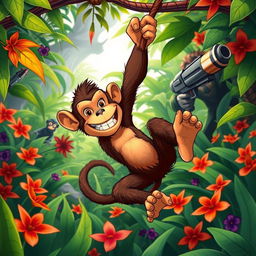 In a vibrant jungle, a brave and intelligent monkey named Francisco is depicted in a colorful and lively scene