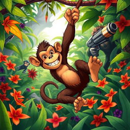 In a vibrant jungle, a brave and intelligent monkey named Francisco is depicted in a colorful and lively scene