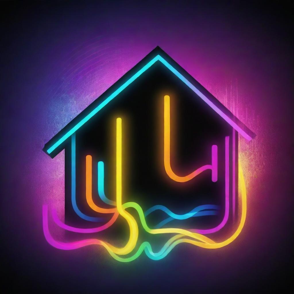 Design an image representing the energy and flow of house music, envision pulsating sound waves, neon-colored musical notes and abstract shapes, capturing the rhythmic drive of the genre.