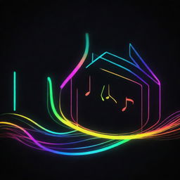 Design an image representing the energy and flow of house music, envision pulsating sound waves, neon-colored musical notes and abstract shapes, capturing the rhythmic drive of the genre.