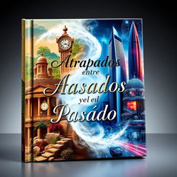 A captivating book cover design for 'Atrapados entre el Pasado y el Futuro'