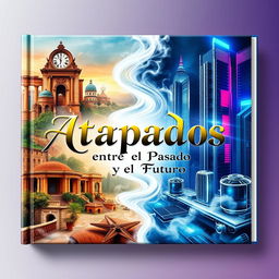 A captivating book cover design for 'Atrapados entre el Pasado y el Futuro'