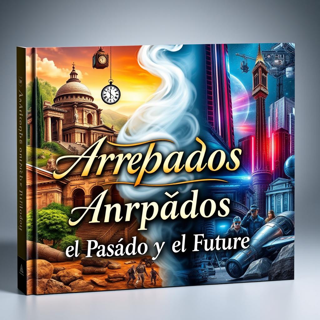 A captivating book cover design for 'Atrapados entre el Pasado y el Futuro'