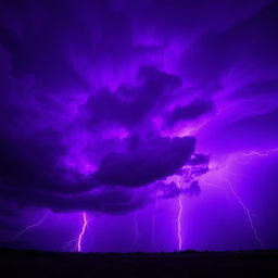 A captivating scene showcasing a thunderstorm with a dramatic purple sky