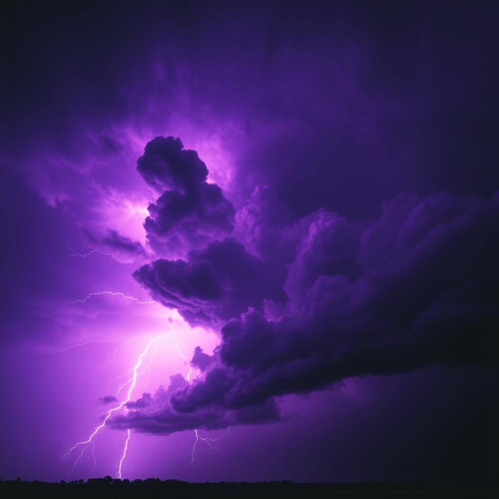 A captivating scene showcasing a thunderstorm with a dramatic purple sky