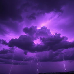 A captivating scene showcasing a thunderstorm with a dramatic purple sky