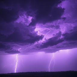 A captivating scene showcasing a thunderstorm with a dramatic purple sky