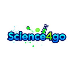 A modern and sleek logo design for 'Science4go', incorporating elements of science like atoms, molecules, and test tubes