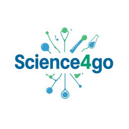 A modern and sleek logo design for 'Science4go', incorporating elements of science like atoms, molecules, and test tubes