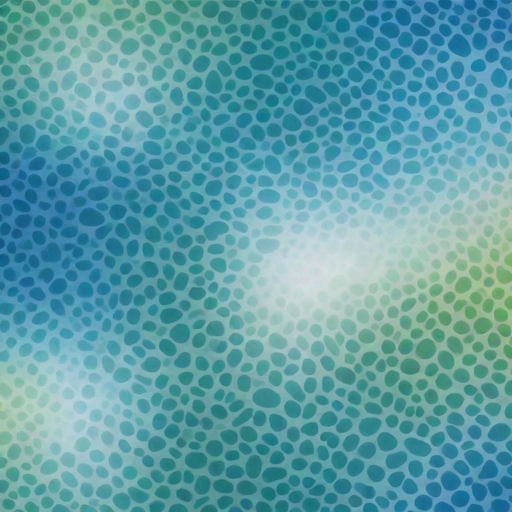 Generate a minimalist design with a vibrant depiction of cellular division at the center. The rest of the graphic is composed of abstract, cellular patterns in varying shades of blue and green.