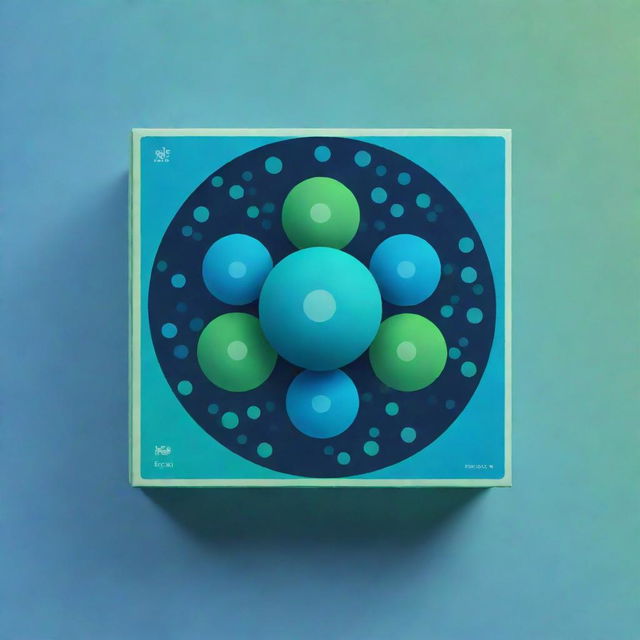 Create a minimalist game box design with a vibrant cell division graphic in the center, surrounded by abstract cellular patterns in varying blue and green hues. The game title is prominently displayed in a modern font.