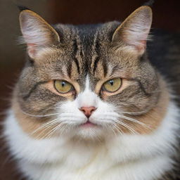 A domestic cat with puffed up fur, arched back, and bright eyes showing an angry expression.