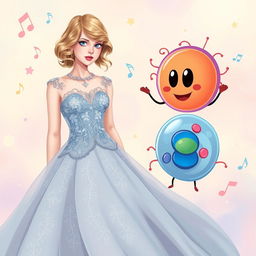 A vibrant scene featuring Taylor Swift in her Speak Now era, wearing a stunning, flowing gown adorned with intricate details, embodying the whimsical yet elegant aesthetic of that time