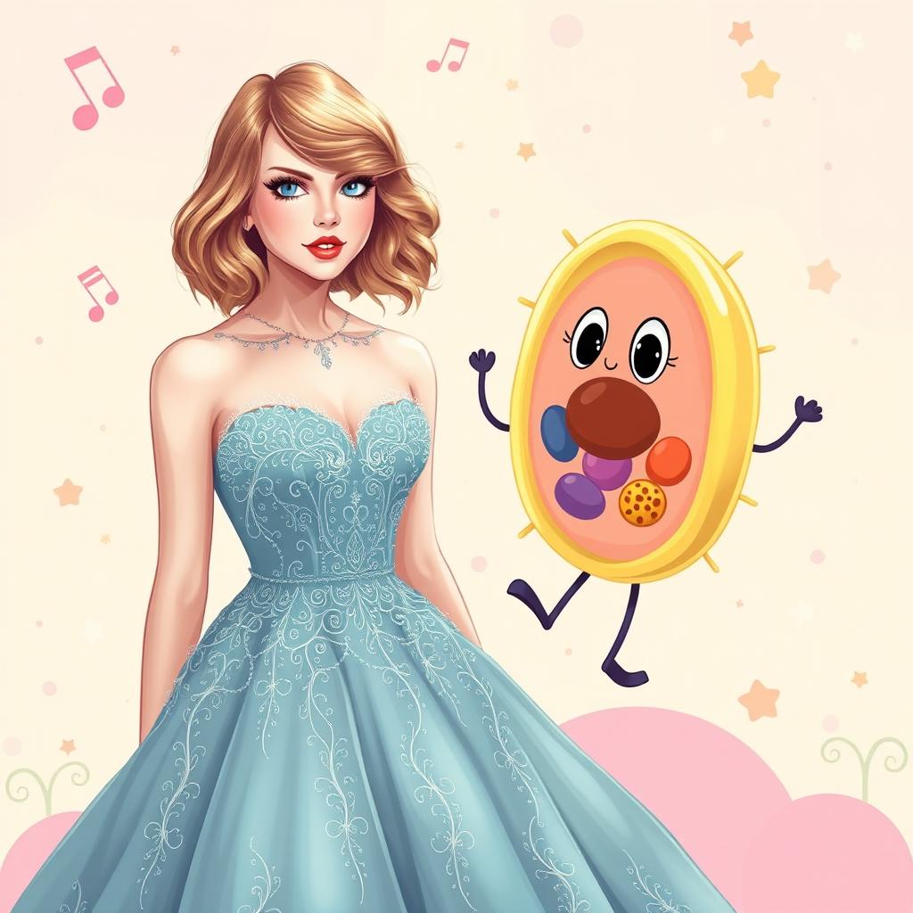 A vibrant scene featuring Taylor Swift in her Speak Now era, wearing a stunning, flowing gown adorned with intricate details, embodying the whimsical yet elegant aesthetic of that time