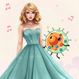 A vibrant scene featuring Taylor Swift in her Speak Now era, wearing a stunning, flowing gown adorned with intricate details, embodying the whimsical yet elegant aesthetic of that time