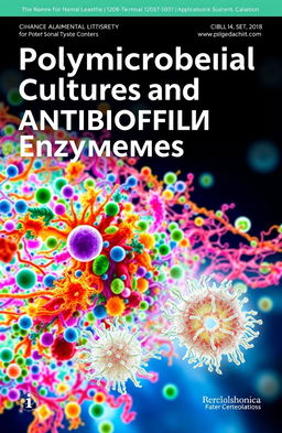 A striking scientific journal cover featuring the title 'Polymicrobial Cultures and ANTIBIOFILM Enzymes' prominently displayed in bold, modern typography